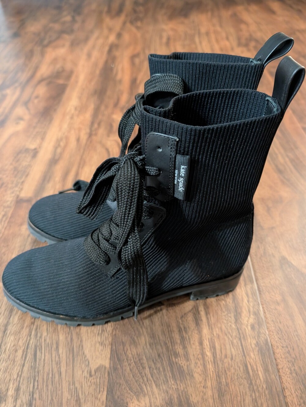 Kate Spade 6B Merigue Black Ribbed Lace-Up Ankle Boots